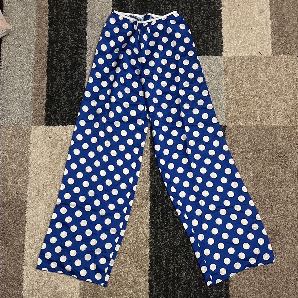 Stephan Janson Royal Blue Polka Dot High‑Waist Silk Pants